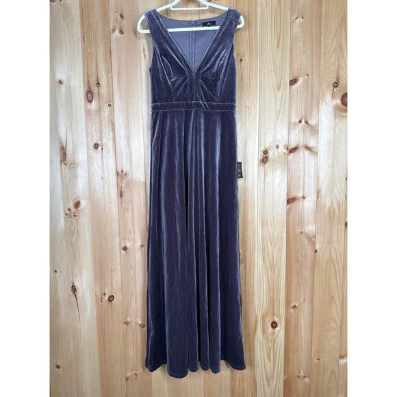 NWT Lulus Beautiful Night Dusty Purple Velvet Sleeveless Maxi Dress Wedding Sz L - Picture 2 of 8